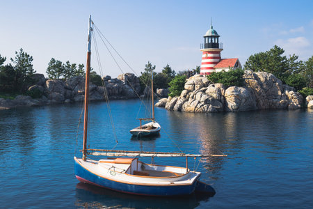 Tokyo, Japan - November 29, 2018: Lighthouse at Cape Cod - border of Port Discovery and American Waterfront at Tokyo DisneySeaのeditorial素材