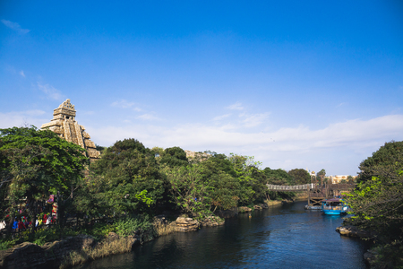 Tokyo, Japan - November 29, 2018: The pyramid structure is a attraction of Indiana Jones Adventure: Temple of the Crystal Skull thrill ride at Tokyo DisneySea.のeditorial素材