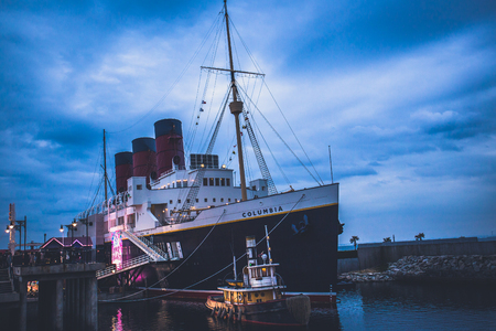 Tokyo, Japan - November 29, 2018: SS Columbia is a representation of a passenger ship in the Japanese theme park Tokyo DisneySea. It is located at the American Waterfront in the park.のeditorial素材