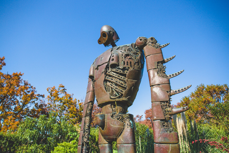 Tokyo, Japan - November 30, 2018: The Robot statue on an open garden space rooftop at Ghibli museum from the Studio Ghibli animation 'Laputa: Castle in the Sky'.のeditorial素材