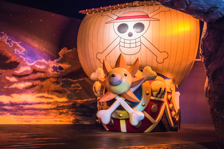 Tokyo, Japan - December 3, 2018: A smaller scale of Thousand Sunny pirate ship model at Tokyo Onepiece Towerのeditorial素材