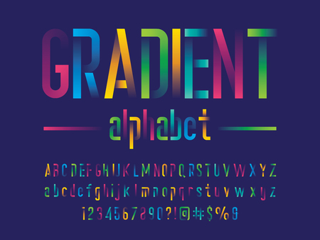 Modern gradient alphabet design with uppercase, lowercase, numbers and symbolのイラスト素材