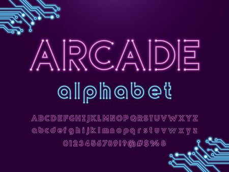 arcade text Vector of circuit board neon light alphabet designのイラスト素材