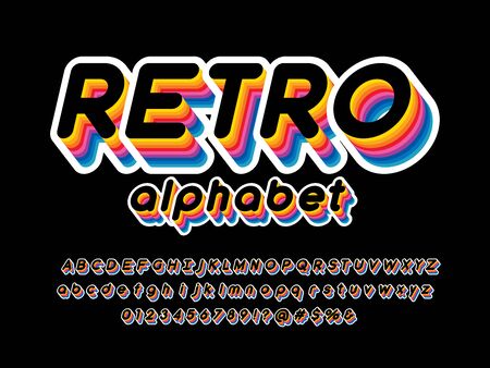Colorful stylized alphabet design with uppercase, lowercase, numbers and symbolsのイラスト素材