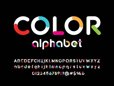 Colorful style alphabet design with uppercase, lowercase, number and symbols