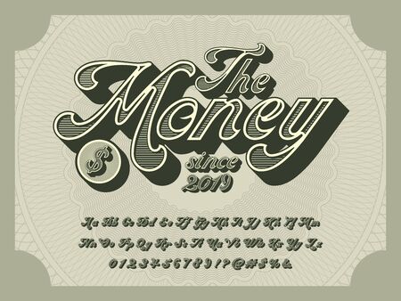 the money alphabet 3D retro money alphabet design with decorative elementsのイラスト素材