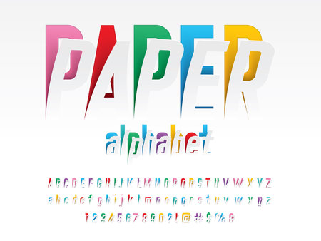 paper alphabet Peel off style alphabet design with uppercase, lowercase, numbers and symbolsのイラスト素材