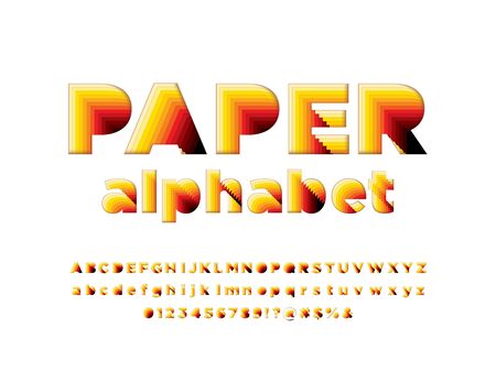 Paper  alphabet cut style alphabet design with uppercase, lowercase, numbers and symbolsのイラスト素材