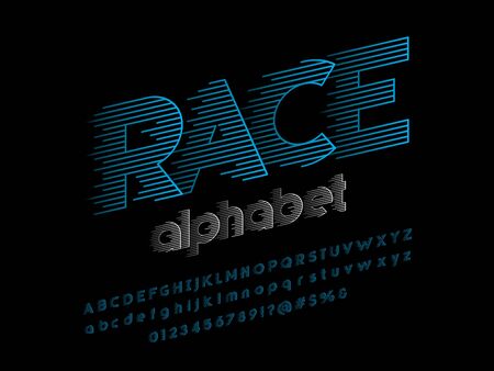 Speed style alphabet design with uppercase, lowercase, numbers and symbolのイラスト素材