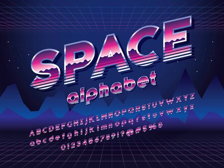 Vector of stylized retro alphabet design with metallic effectのイラスト素材