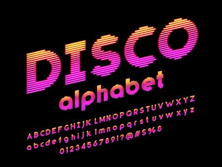 Glowing neon light alphabet design with uppercase, lowercase, numbers and symbolのイラスト素材