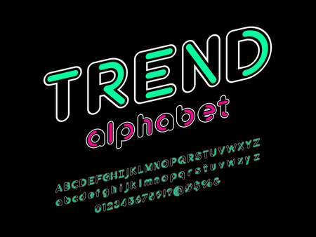 colorful line style alphabet design with uppercase, lowercase, numbers and symbolsのイラスト素材