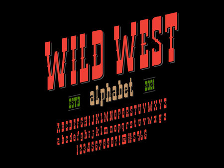 Vintage wild west western alphabet design with uppercase, lowercase, numbers and symbolsのイラスト素材