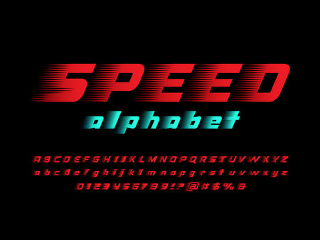 Speed style alphabet design with uppercase, lowercase, numbers and symbolのイラスト素材