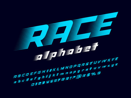 Speed style alphabet design with uppercase, lowercase, numbers and symbolのイラスト素材