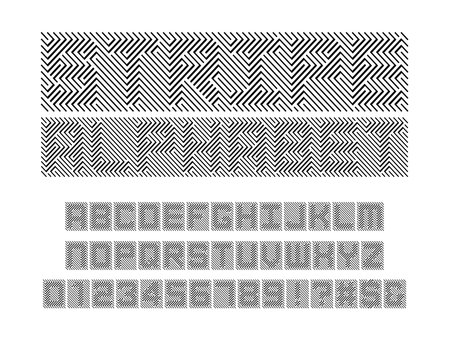 Optical illusion style alphabet design with uppercase, numbers and symbolsのイラスト素材