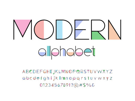 Vector of stylized modern abstract alphabet design with uppercase, lowercase, numbers and symbolsのイラスト素材