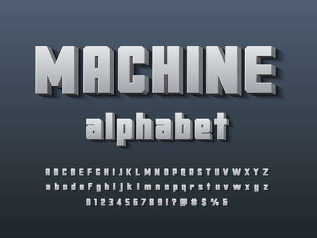 Vector of modern 3D bold alphabet design with uppercase, lowercase, numbers and symbolsのイラスト素材