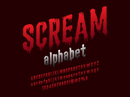 Halloween style alphabet design with uppercase, lowercase, numbers and symbolsのイラスト素材