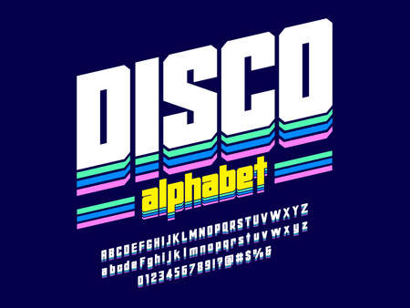 Vector of stylized retro alphabet design with uppercase, lowercase, numbers and symbolsのイラスト素材