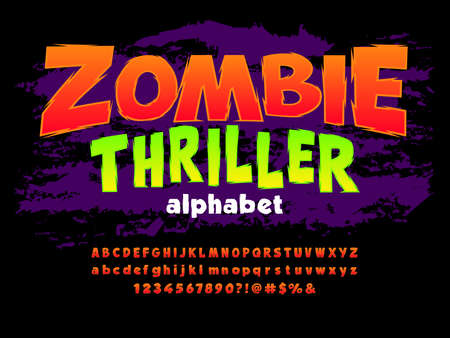 Monster horror style alphabet design with uppercase, lowercase, numbers and symbolsのイラスト素材