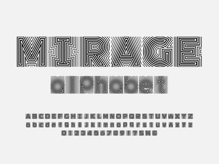 Vector of modern abstract multiple lines style alphabet design with uppercase, lowercase, numbers and symbolsのイラスト素材