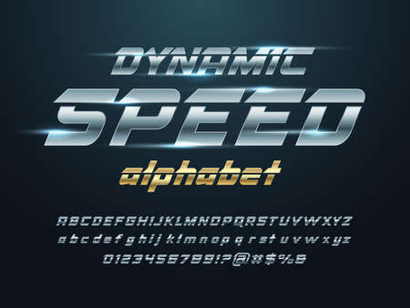 Speed style alphabet design with uppercase, lowercase, numbers and symbolのイラスト素材