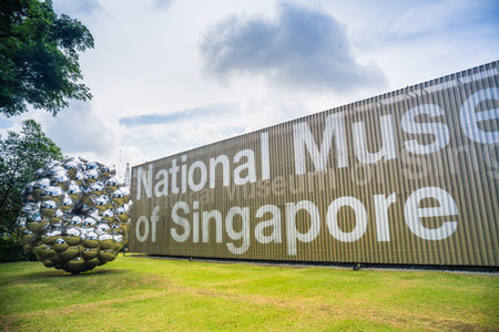 Singapore - July 24, 2019: The outdoor of National Museum of Singapore with a contemporary sculpture...