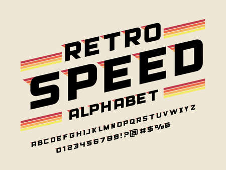 Speed style alphabet design with uppercase, numbers and symbolのイラスト素材