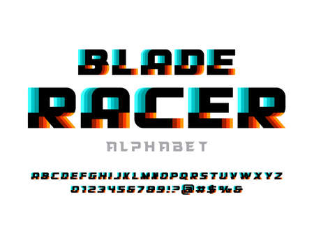 Speed style alphabet design with uppercase, numbers and symbolのイラスト素材