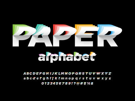 Paper flip style alphabet design with uppercase, lowercase, numbers and symbolsのイラスト素材