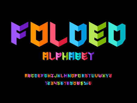 Paper folded style alphabet design with uppercase, numbers and symbolsのイラスト素材