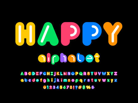 Colorful abstract style alphabet design with uppercase, number and symbolsのイラスト素材