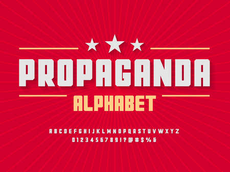Propaganda Retro style alphabet design with uppercase, numbers and symbolsのイラスト素材