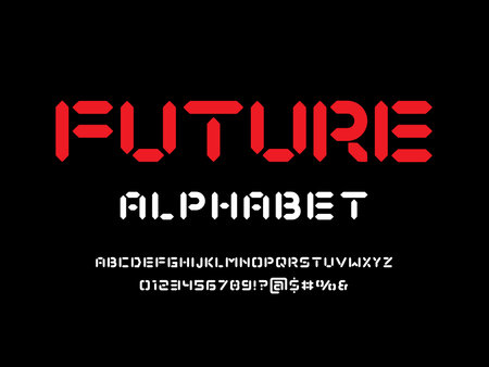 Futuristic abstract alphabet design with uppercase, numbers and symbolのイラスト素材