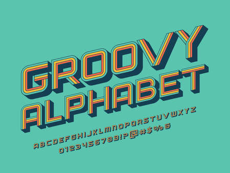 Retro stylized alphabet design with uppercase, numbers and symbolのイラスト素材
