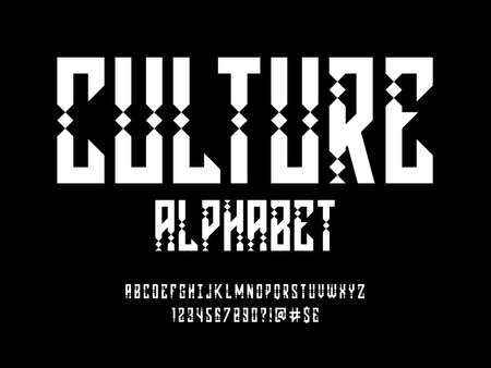 vector of tribe style alphabet design with uppercase, number and symbolsのイラスト素材
