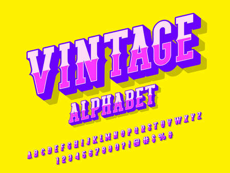 Retro style alphabet design with uppercase, number and symbolsのイラスト素材