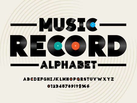 vector of phonograph disc record font and alphabet design with uppercase, numbers and symbolsのイラスト素材