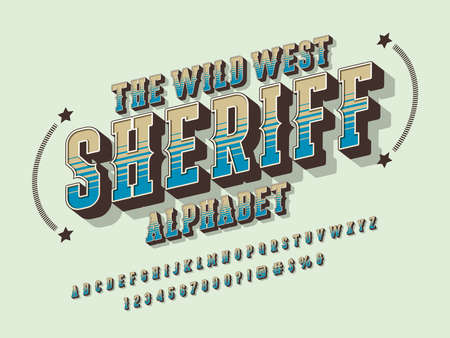 Vintage wild west western alphabet design with uppercase, lowercase, numbers and symbolsのイラスト素材