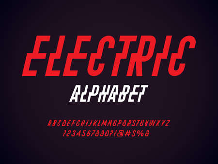 electrical style alphabet design with uppercase, numbers and symbolのイラスト素材