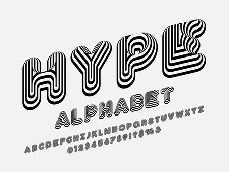 wavy abstract alphabet design with uppercase, numbers and symbolsのイラスト素材