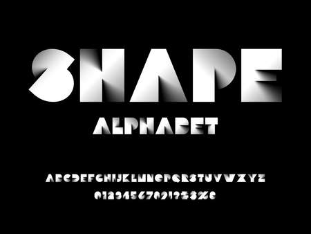 Vector of modern abstract shadow display alphabet design with uppercase, numbers and symbolsのイラスト素材
