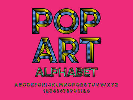 Chisel pop art style alphabet design with uppercase, number and symbolsのイラスト素材