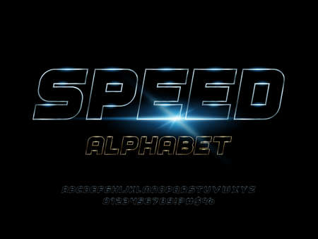 Speed racing style alphabet design with uppercase, numbers and symbolのイラスト素材