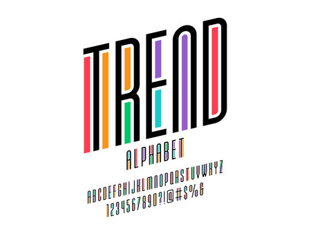 Colorful trendy style alphabet design with uppercase, numbers and symbolsのイラスト素材