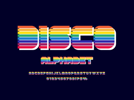 Retro stylized alphabet design with uppercase, numbers and symbolのイラスト素材