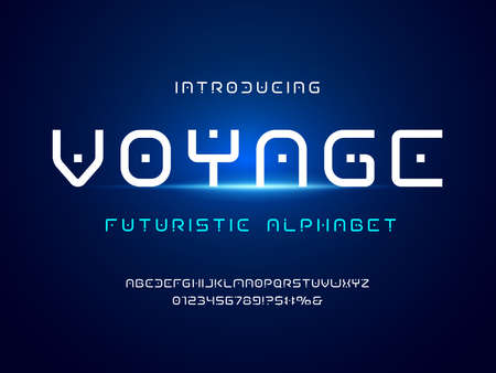 Vector of modern sci fi alphabet design with uppercase, numbers and symbolsのイラスト素材