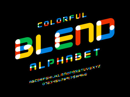 Overlay colors alphabet design with uppercase, numbers and symbolsのイラスト素材