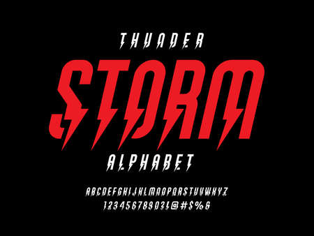 thunder bolt style alphabet design with uppercase, numbers and symbolのイラスト素材